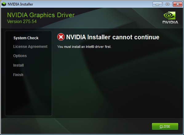 ASUS ROG GL553VE - NVIDIA Installer cannot continue - You must install an intel driver first